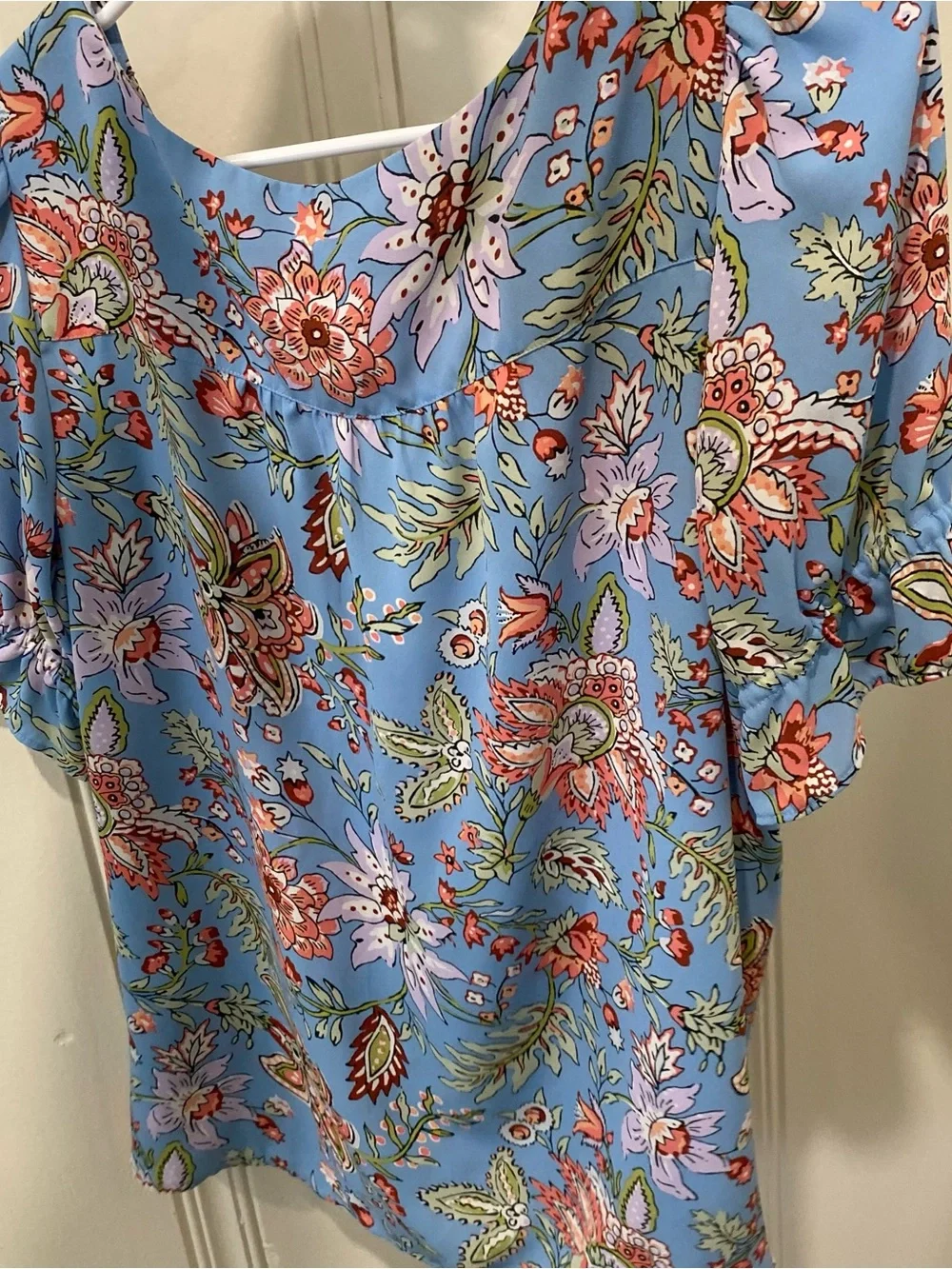 LOFT Light Blue Floral Puff-Sleeve Blouse